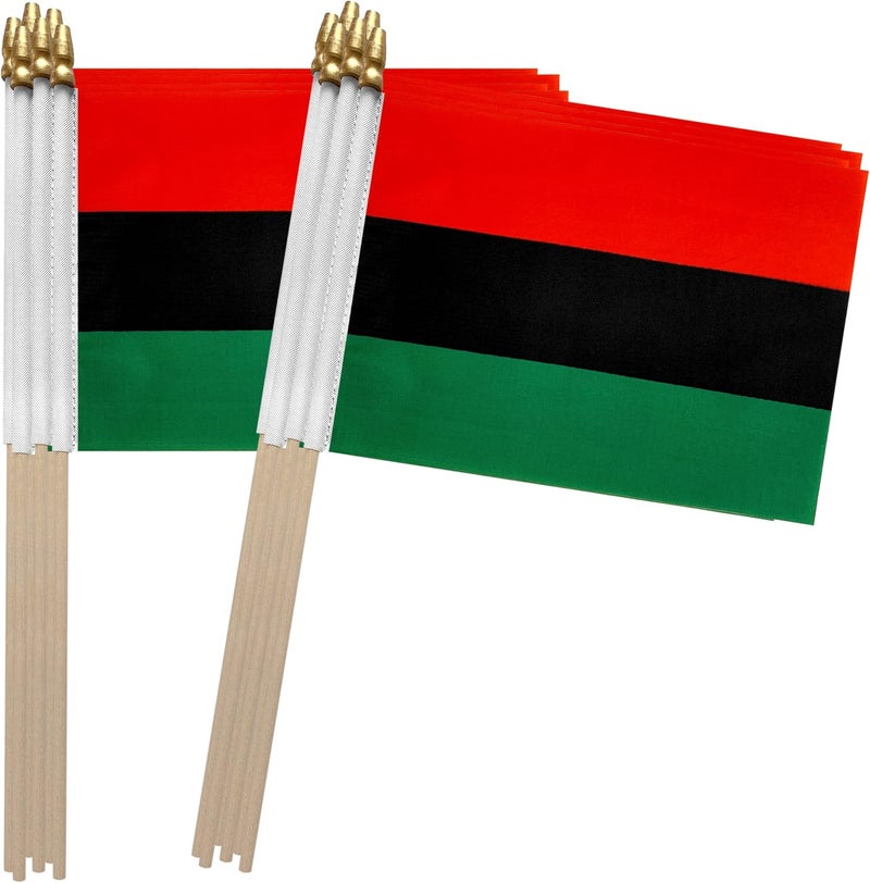TSMD African Afro American Stick Flag Small Mini Hand Held Flags,5x8 Inch,12 Pack - Image 1